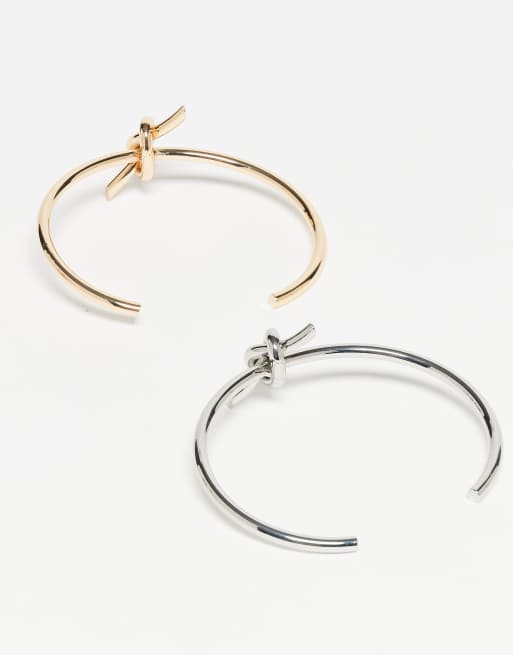 Reclaimed Vintage Knot Bangle 2 Pack In Gold And Silver