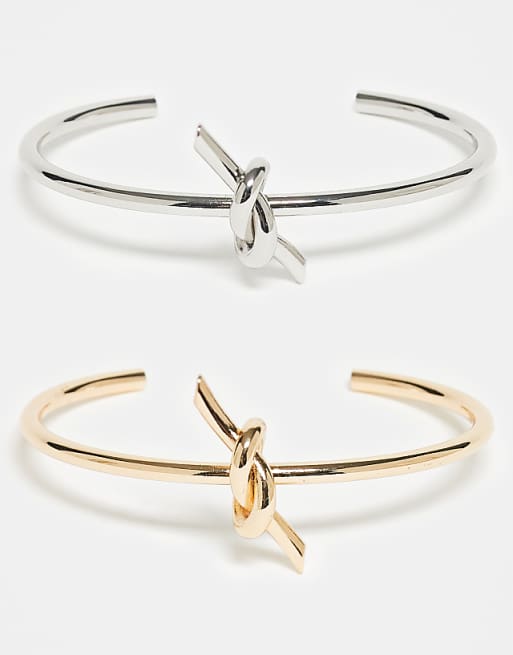 Reclaimed Vintage knot bangle 2 pack in gold and silver
