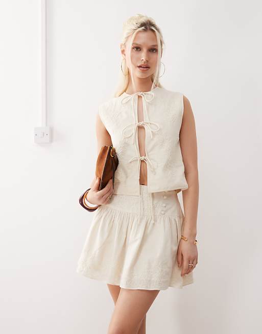 Reclaimed Vintage Limited Edition Co-ord And Scrunchie Set With Pearl Embroidery