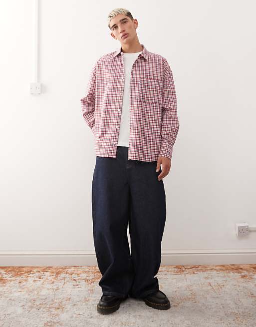 Reclaimed Vintage Long Sleeve Boxy Crop Shirt In Blue And Red Check