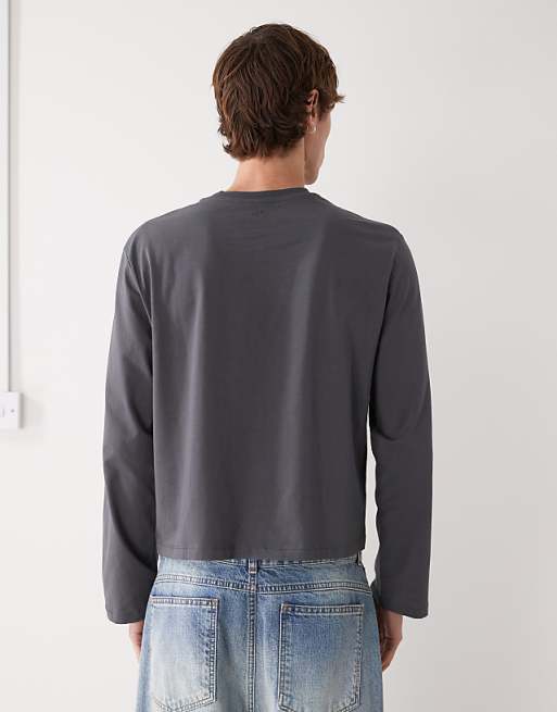 Reclaimed Vintage Long Sleeve Cropped Boxy T-shirt In Charcoal Grey