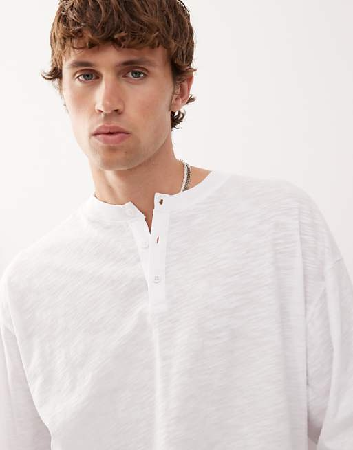 Reclaimed Vintage Long Sleeve Slub Jersey Henley T-shirt In White