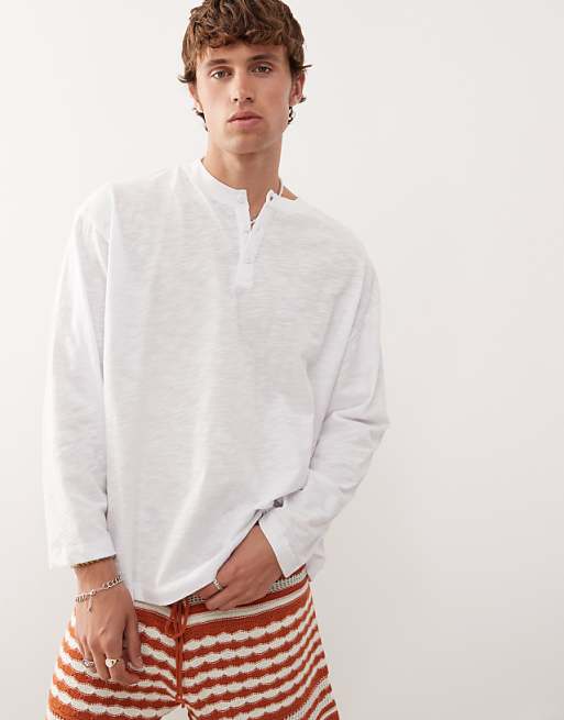 Reclaimed Vintage long sleeve slub jersey henley t-shirt in white
