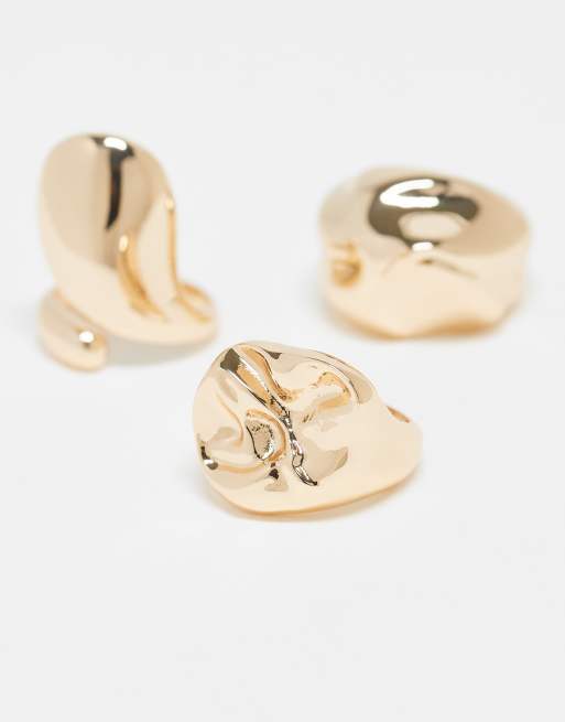 Reclaimed Vintage Molten Ring 3 Pack In Gold