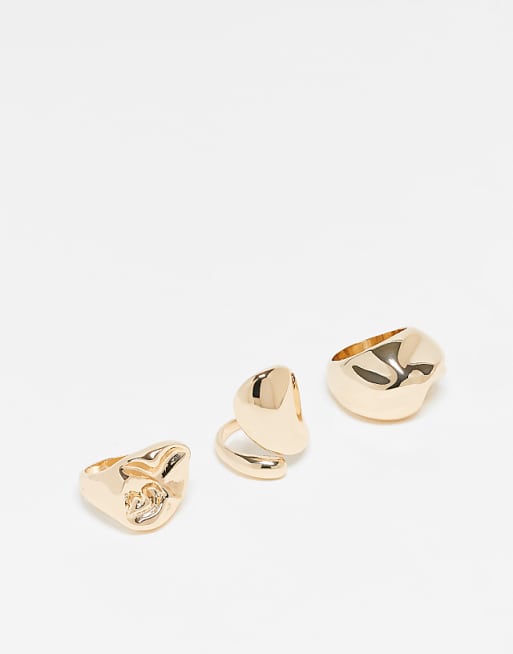 Reclaimed Vintage molten ring 3 pack in gold
