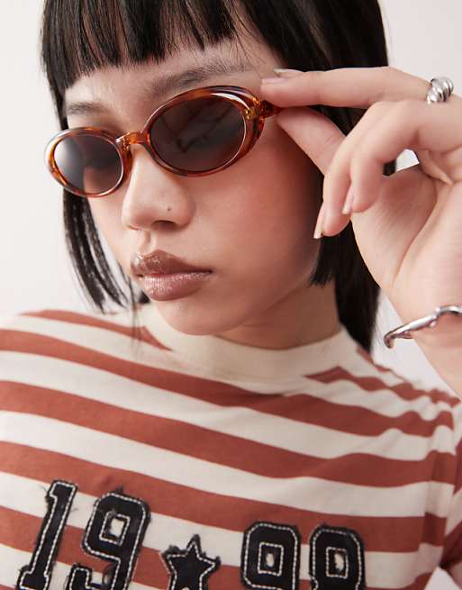 Reclaimed Vintage oval sunglasses in orange tortoiseshell