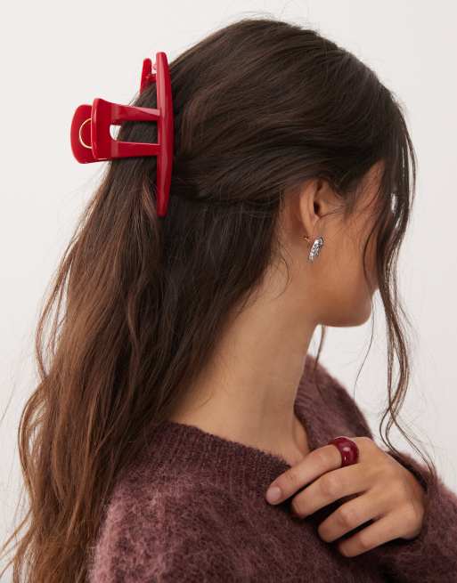 Reclaimed Vintage Oversized Claw Clip In Red