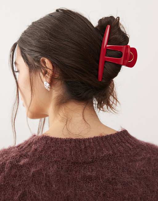 Reclaimed Vintage oversized claw clip in red