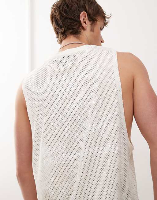 Reclaimed Vintage Oversized Dropped Armhole Airtex Vest In White