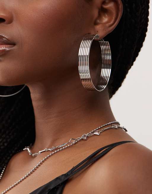 Reclaimed Vintage Oversized Hoops Earrings In Silver