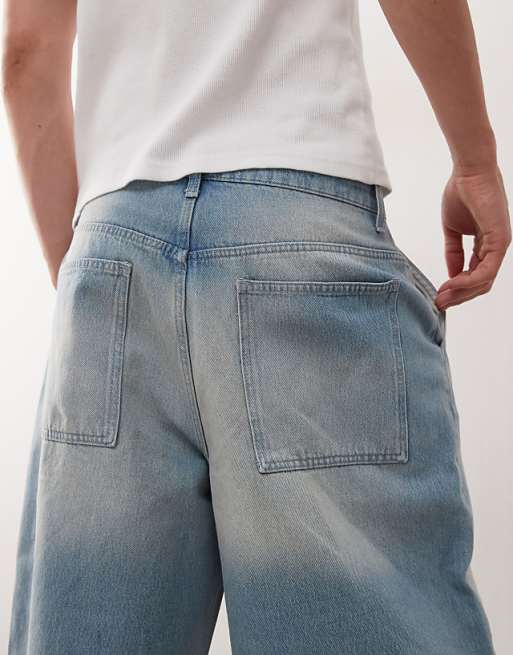 Reclaimed Vintage Oversized Longline Denim Jort In Light Blue Faded Wash