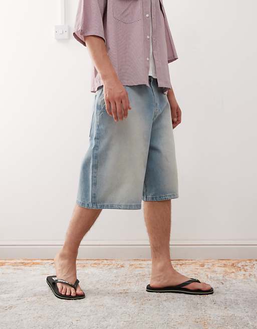 Reclaimed Vintage Oversized Longline Denim Jort In Light Blue Faded Wash