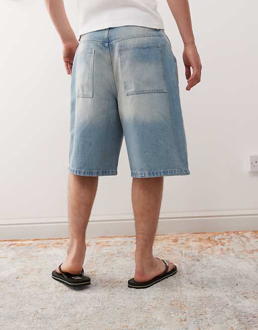 Reclaimed Vintage Oversized Longline Denim Jort In Light Blue Faded Wash