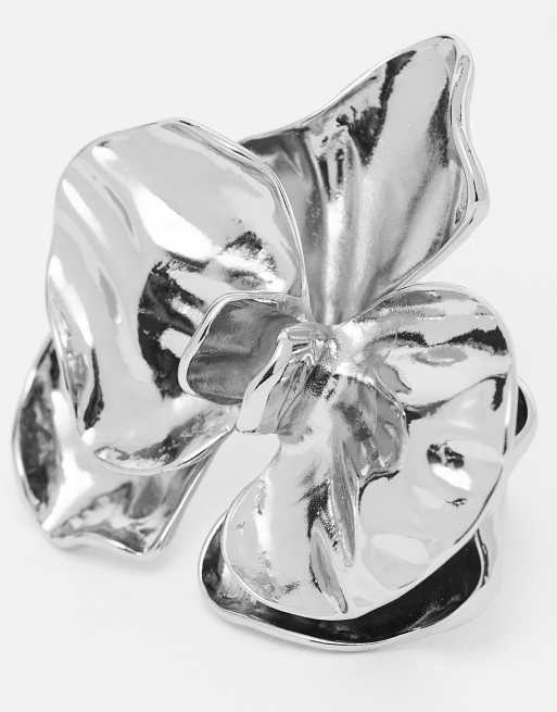 Reclaimed Vintage Oversized Orchid Ring In Silver