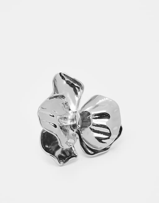 Reclaimed Vintage oversized orchid ring in silver