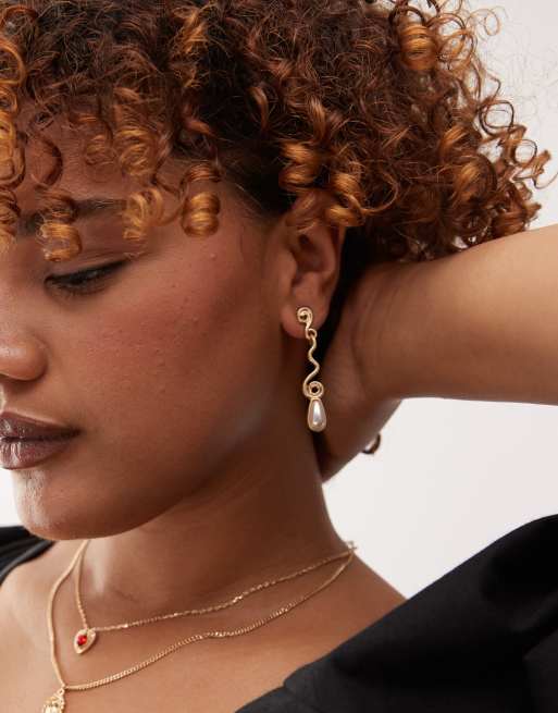 Reclaimed Vintage Pearl Drop Swirl Earrings In Gold