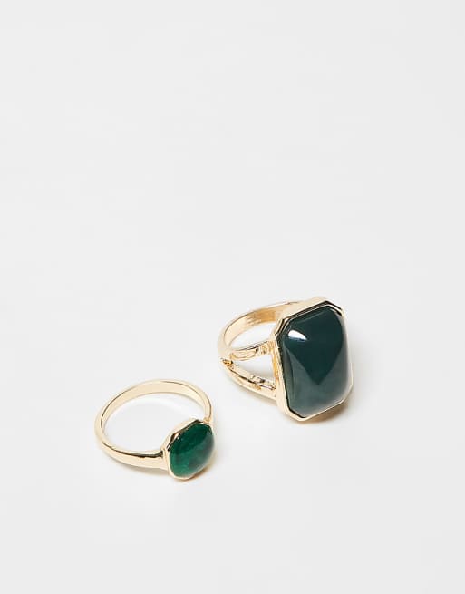 Reclaimed Vintage ring 2 pack with faux emerald stones in gold