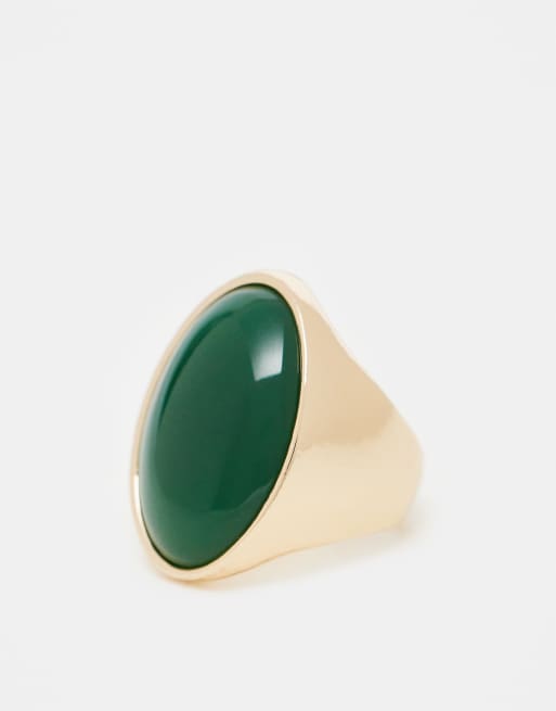Reclaimed Vintage Ring With Oversized Faux Green Stone In Gold