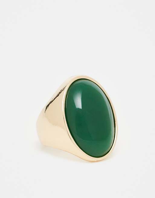 Reclaimed Vintage ring with oversized faux green stone in gold
