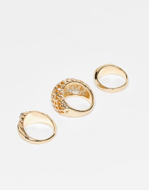 Reclaimed Vintage Stacking Ring 3 Pack With Green Stone In Gold