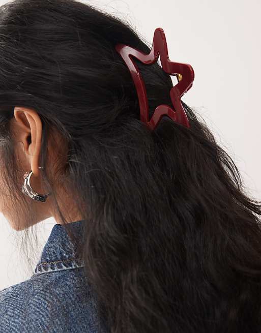 Reclaimed Vintage star hair claw clip in burgundy red