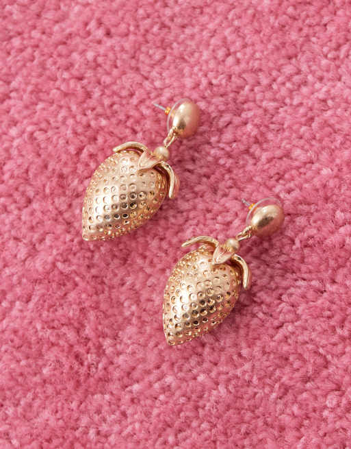 Reclaimed Vintage Strawberry Drop Earrings In Gold