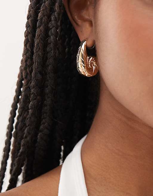 Reclaimed Vintage teadrop chubby shell hoop earrings in gold