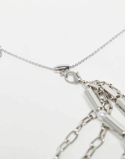 Reclaimed Vintage Unisex Beaded Layered Chain Necklace In Multi
