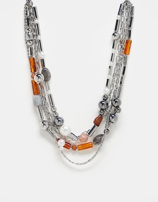 Reclaimed Vintage unisex beaded layered chain necklace in multi