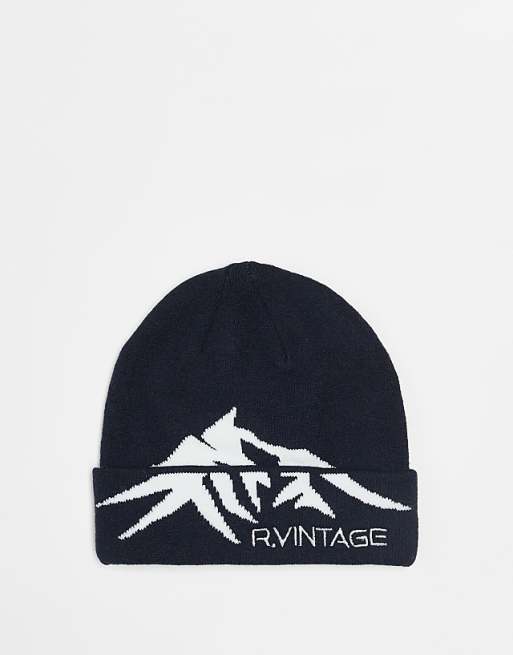 Reclaimed Vintage unisex beanie with mountain outline in black