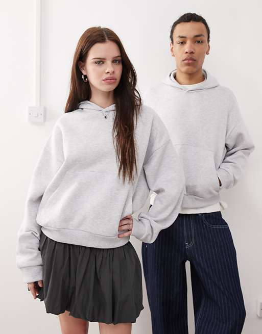 Reclaimed Vintage Unisex Boxy Hoodie With Back Graphic Print In Grey Marl
