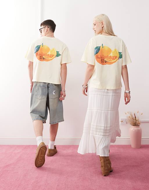 Reclaimed Vintage Unisex Boxy T-shirt With Fruit Graphic In Butter Yellow
