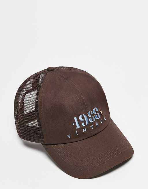 Reclaimed Vintage unisex cap with blue branding in brown