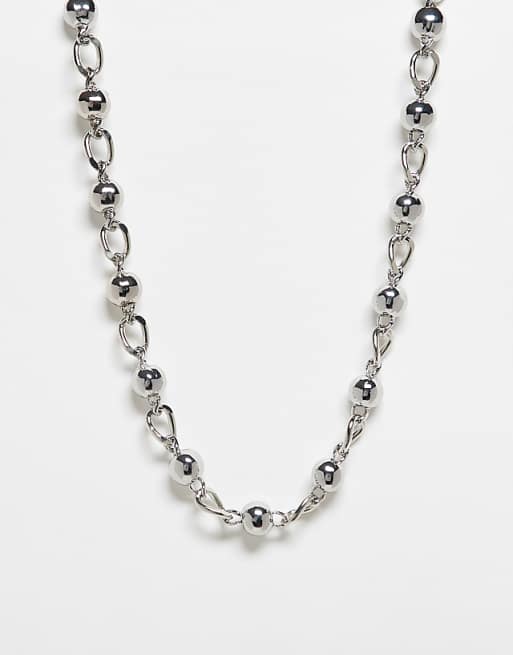 Reclaimed Vintage unisex chain and ball necklace in silver