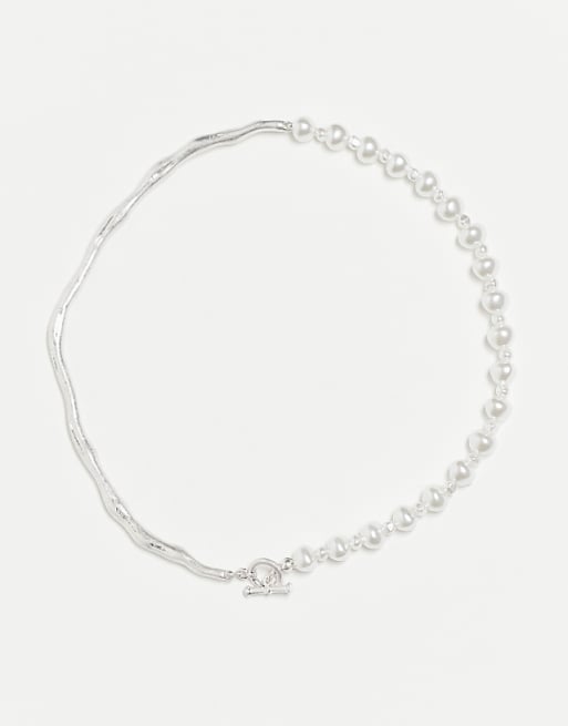 Reclaimed Vintage unisex chain pearl necklace in silver