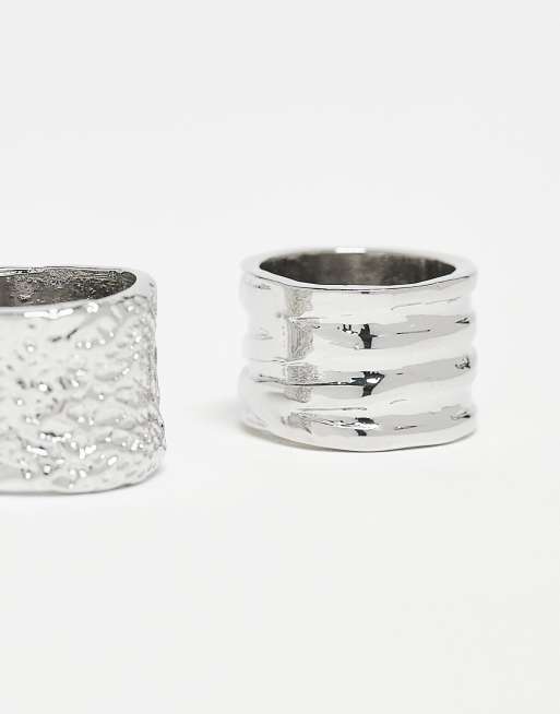 Reclaimed Vintage Unisex Chunky 2 Pack Rings In Silver