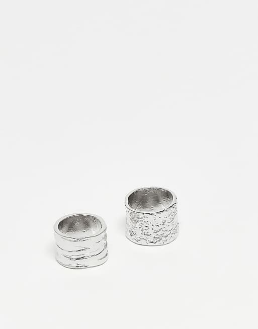Reclaimed Vintage unisex chunky 2 pack rings in silver