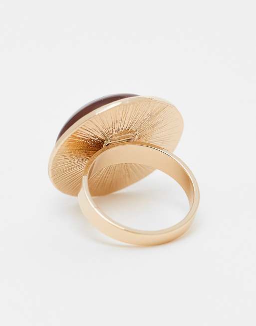Reclaimed Vintage Unisex Circle Ring With Stone In Red