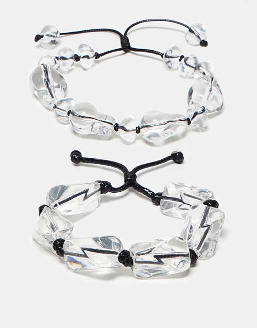 Reclaimed Vintage unisex clear beaded 2 pack bracelets