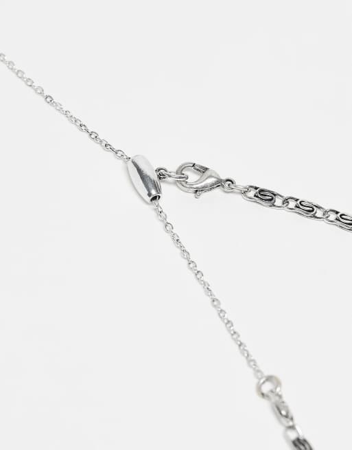 Reclaimed Vintage Unisex Cord 2 Row Necklace With Clear Pendant