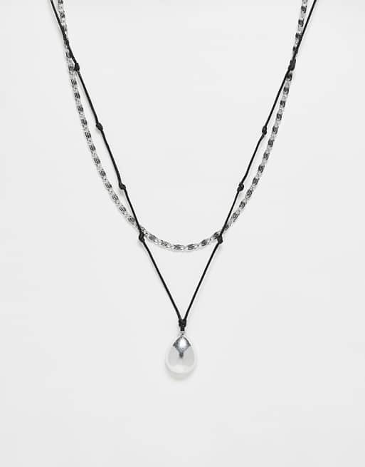 Reclaimed Vintage unisex cord 2 row necklace with clear pendant
