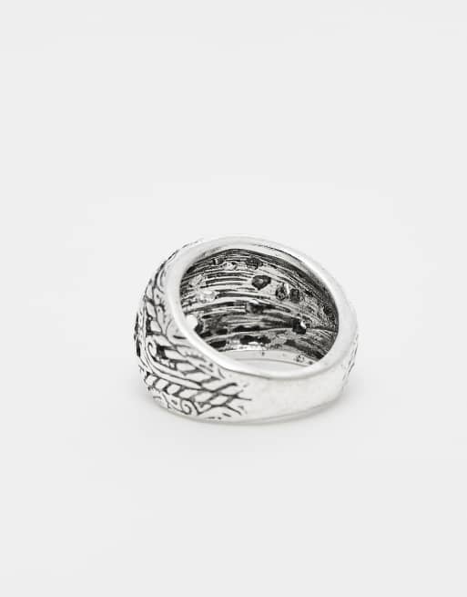 Reclaimed Vintage Unisex Cutwork Ring In Silver