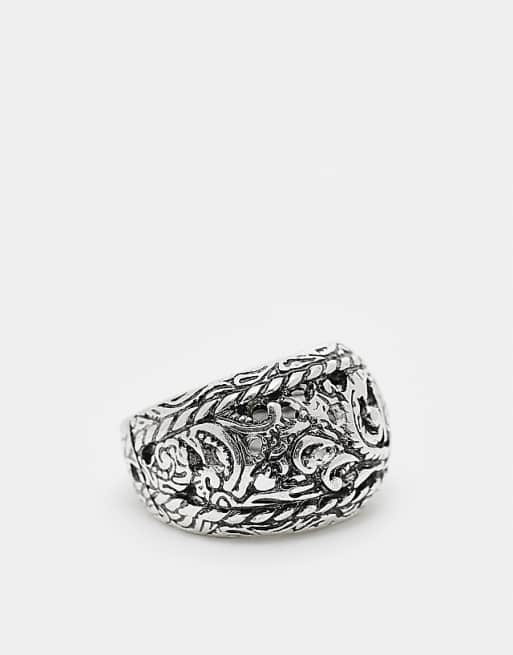 Reclaimed Vintage unisex cutwork ring in silver