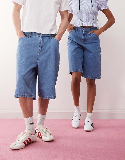 Reclaimed Vintage Unisex Denim Jort In Bleach Wash