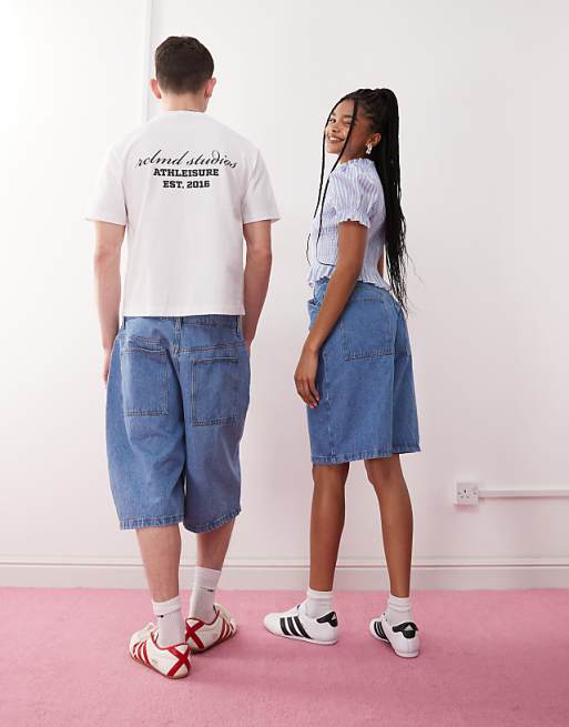 Reclaimed Vintage Unisex Denim Jort In Bleach Wash