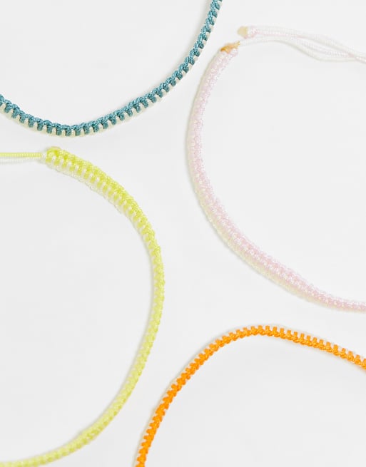 Reclaimed Vintage Unisex Fabric Multiway Anklet And Bracelet 4 Pack