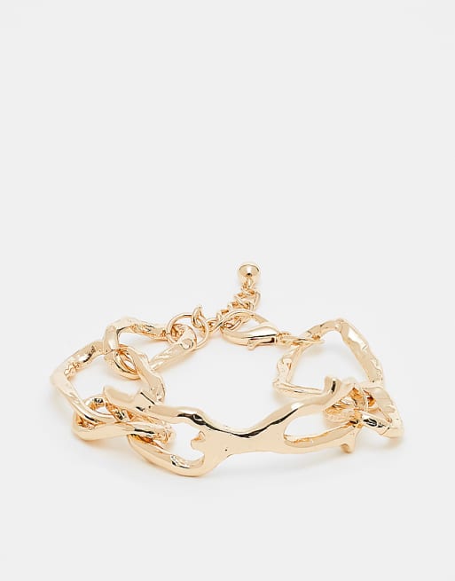 Reclaimed Vintage unisex hammered metal bracelet in gold