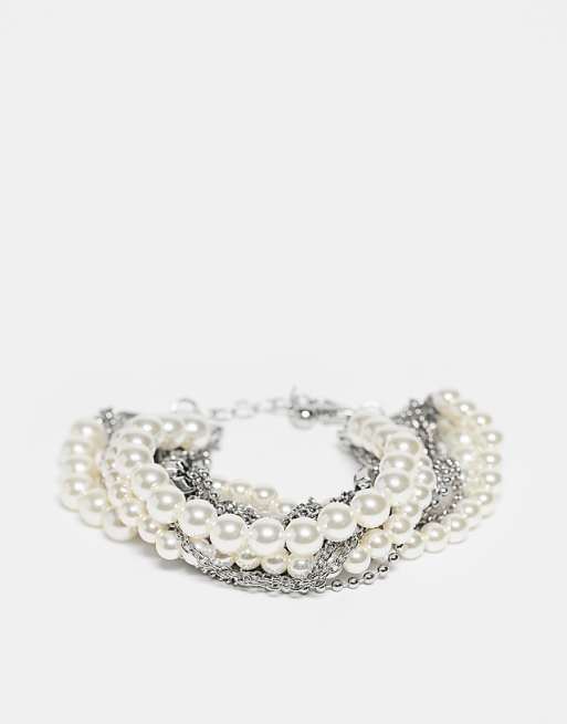 Reclaimed Vintage unisex jewellery with chains and pearls in silver