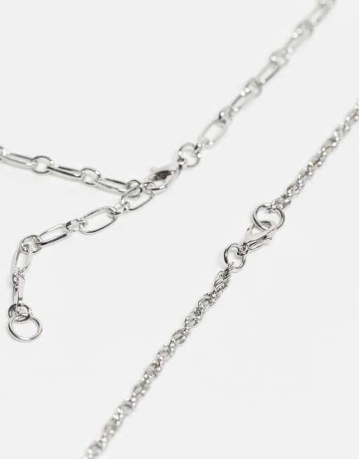 Reclaimed Vintage Unisex Layered 2 Row Necklace With Pearls In Silver