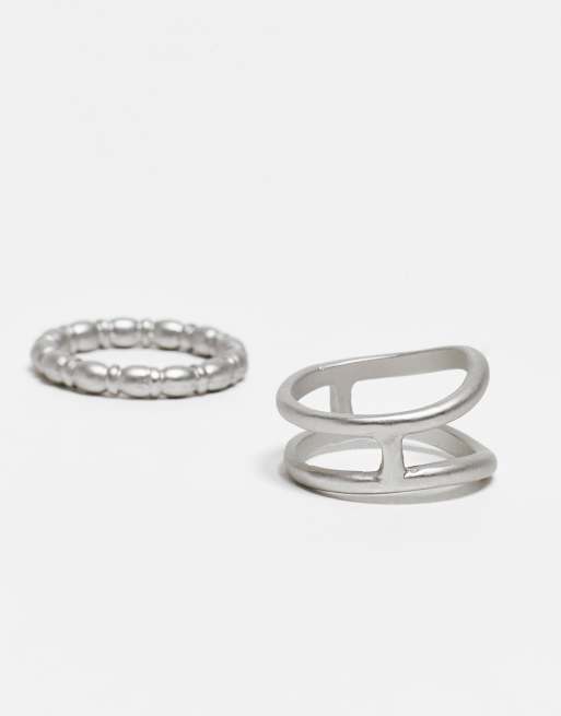 Reclaimed Vintage Unisex Molten Ring 2 Pack In Silver